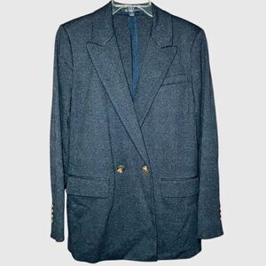 Brooks Brothers Glen Check Unlined Double Breasted Blazer in Navy Blue Women’s 8